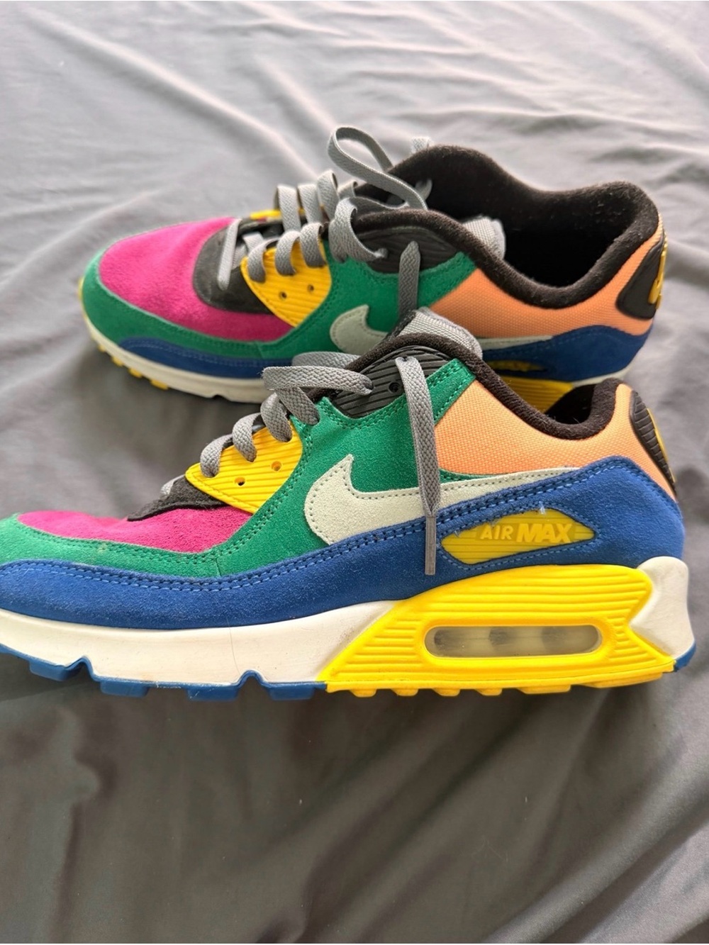 Nike Air Max 90 Multicolor Suede Trainers in Pink Green Blue Yellow